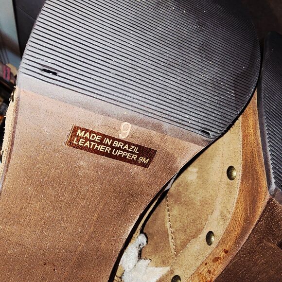 MIA Sz9 Y2K Tan Suede Faux Shearling Trim Retro Boho Hippie Wood Heel Clog Boots - Picture 10 of 11